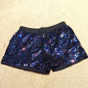 Black Sequin Draw String Shorts